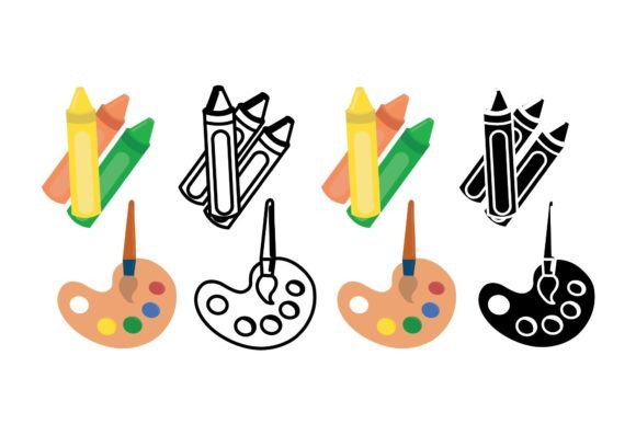 Back to School Crayon Palette Flat Icons & Graphics